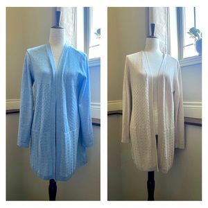 Two Karen Scott Cardigans— Coastal Grandmother Vibe